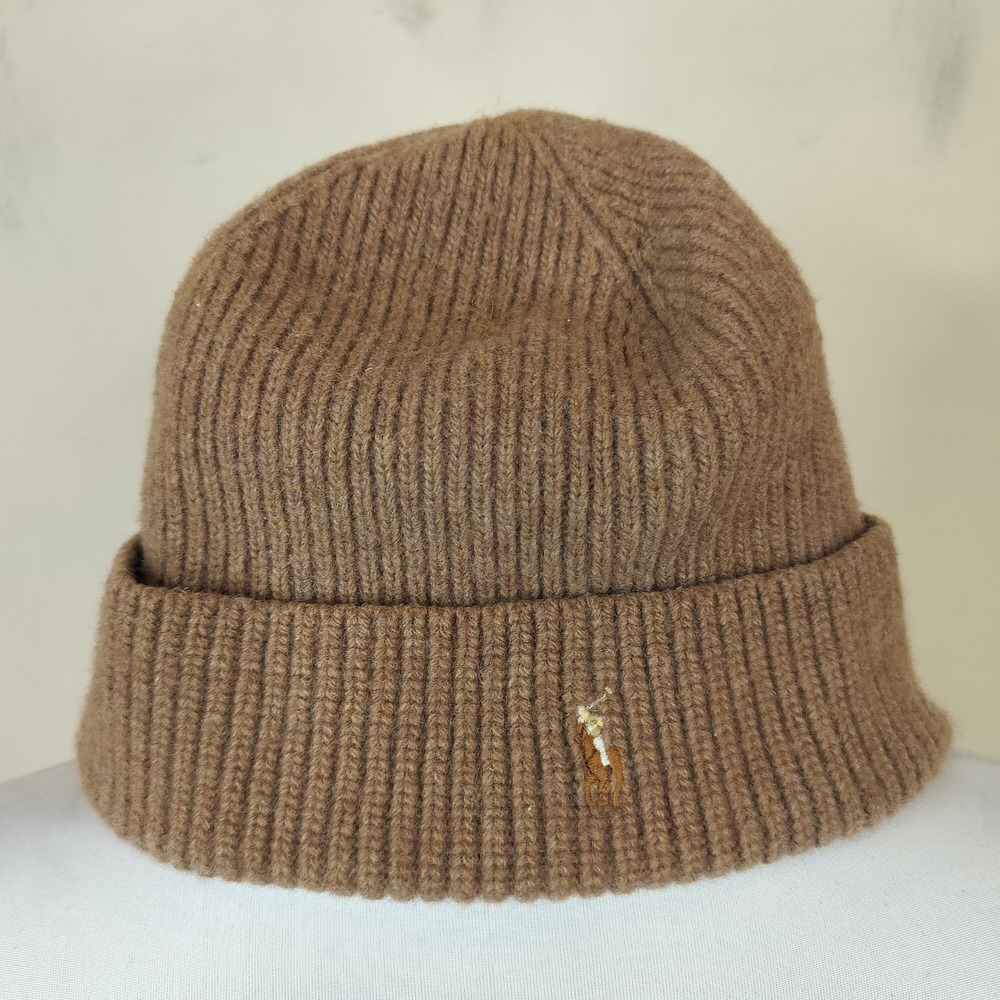 Polo Ralph Lauren Wool Beanie Hat Ribbed Classic Brown Mens or Unisex